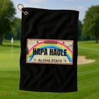 Hapa Haole Hawaiian License Plate Golf Towel thumb 1