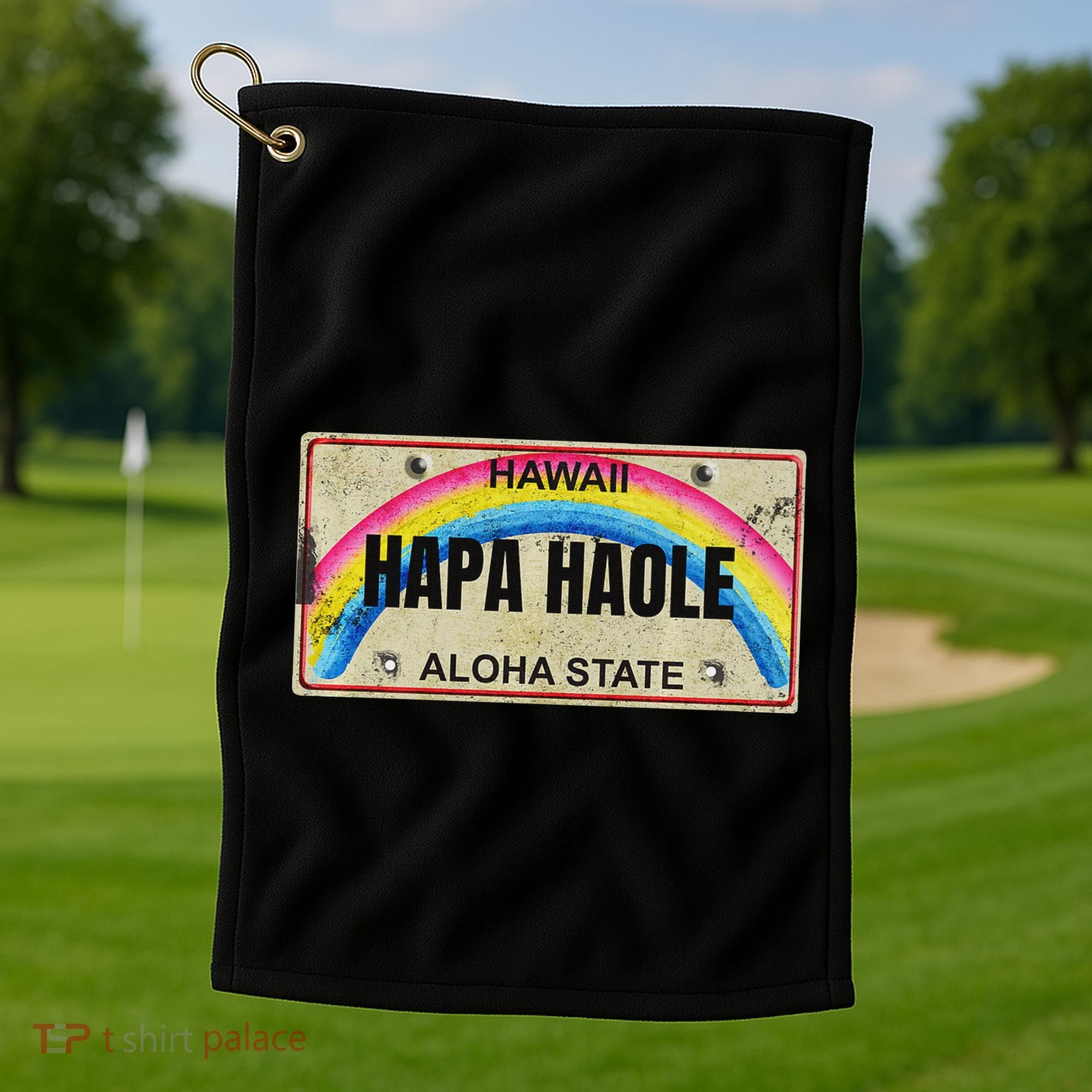 Hapa Haole Hawaiian License Plate Golf Towel