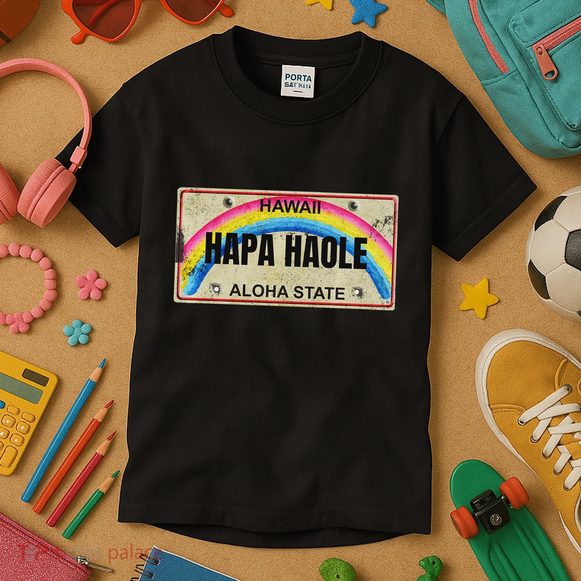 Hapa Haole Hawaiian License Plate Kids T-Shirt