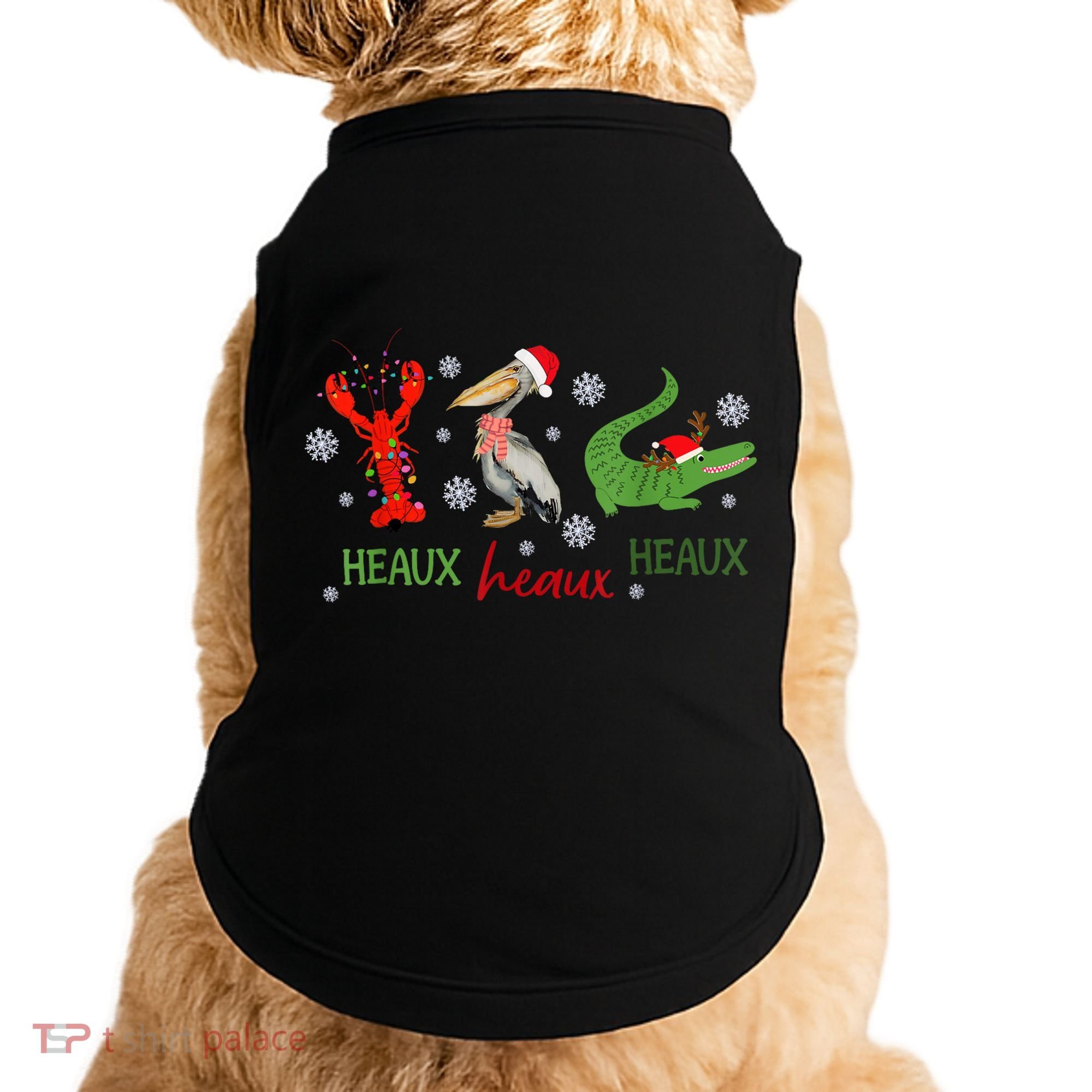 Heaux Heaux Heaux Cajun Christmas Crawfish Pelican Alligator Doggie Tank