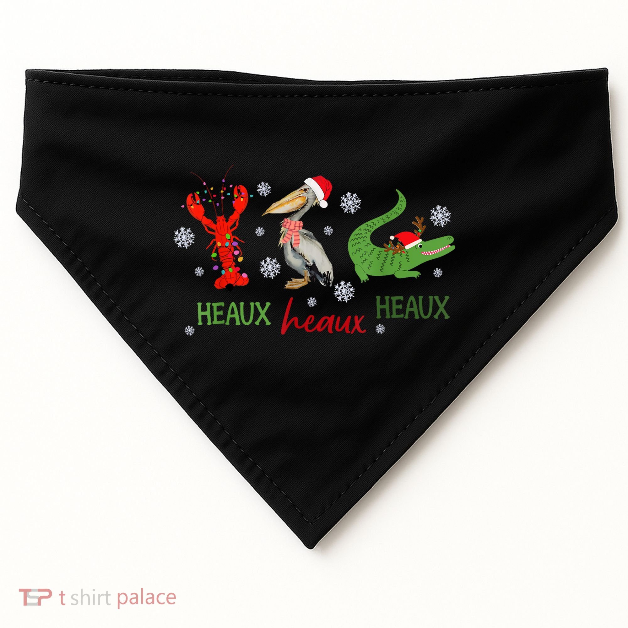 Heaux Heaux Heaux Cajun Christmas Crawfish Pelican Alligator USA-Made Doggie Bandana