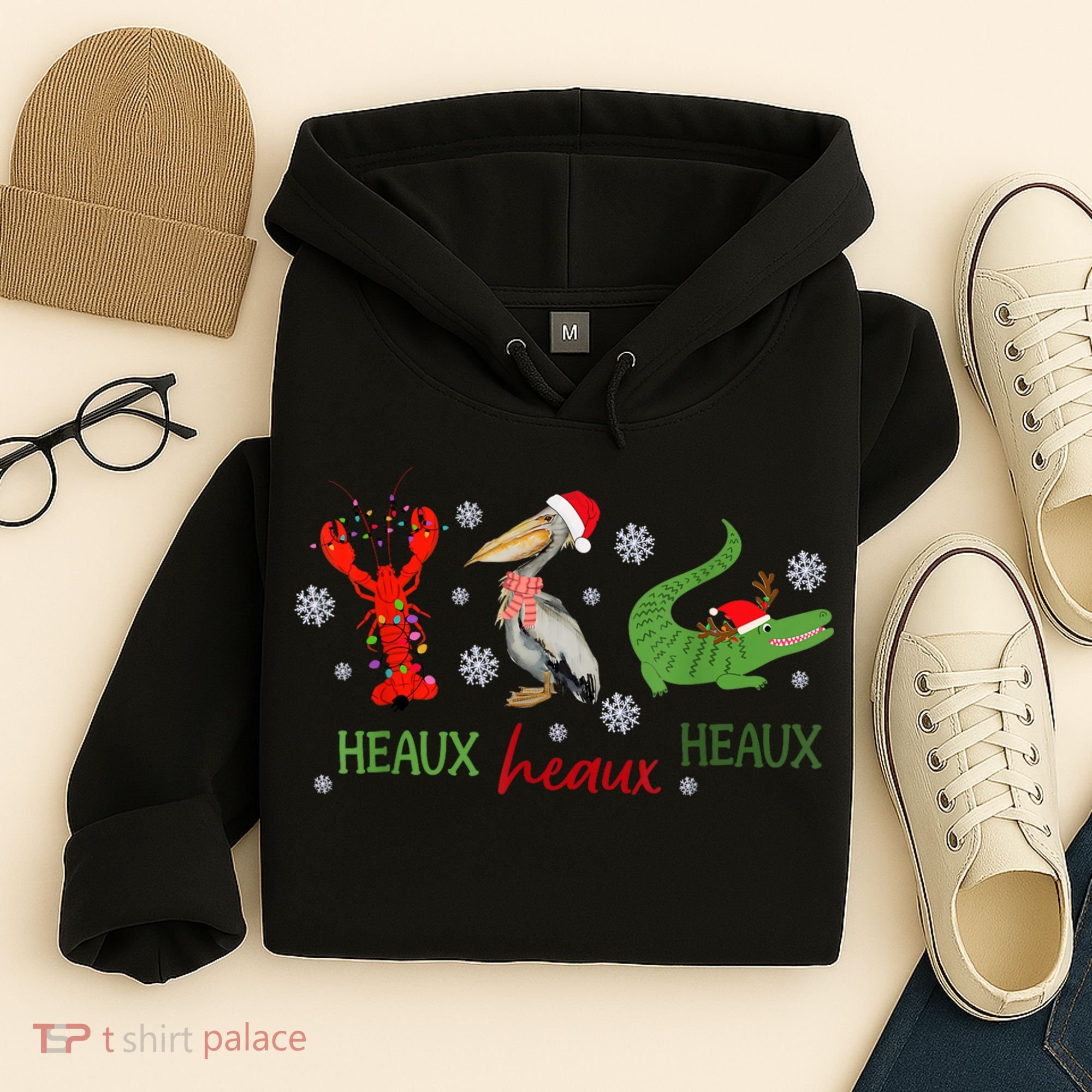 Heaux Heaux Heaux Cajun Christmas Crawfish Pelican Alligator Hoodie