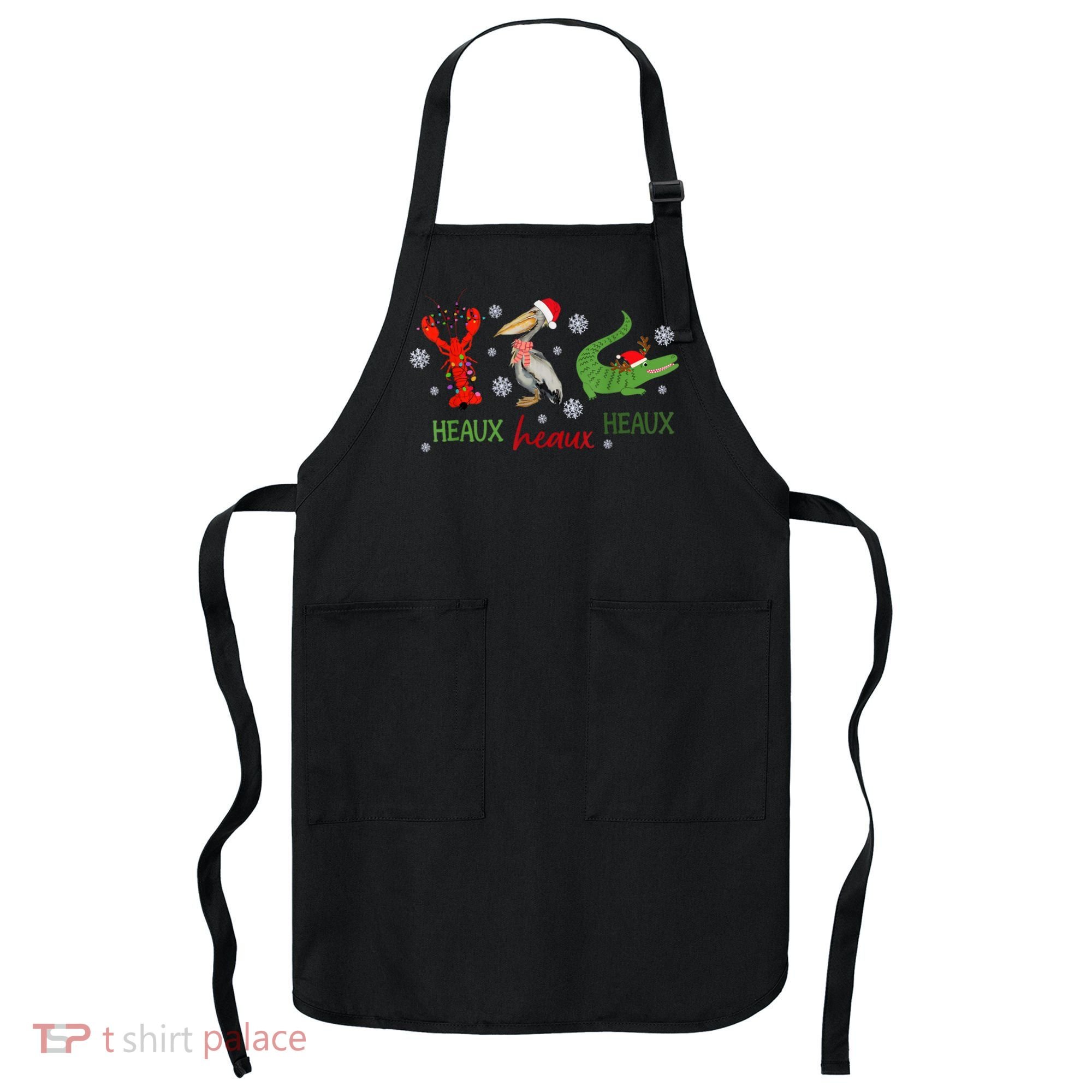 Heaux Heaux Heaux Cajun Christmas Crawfish Pelican Alligator Apron