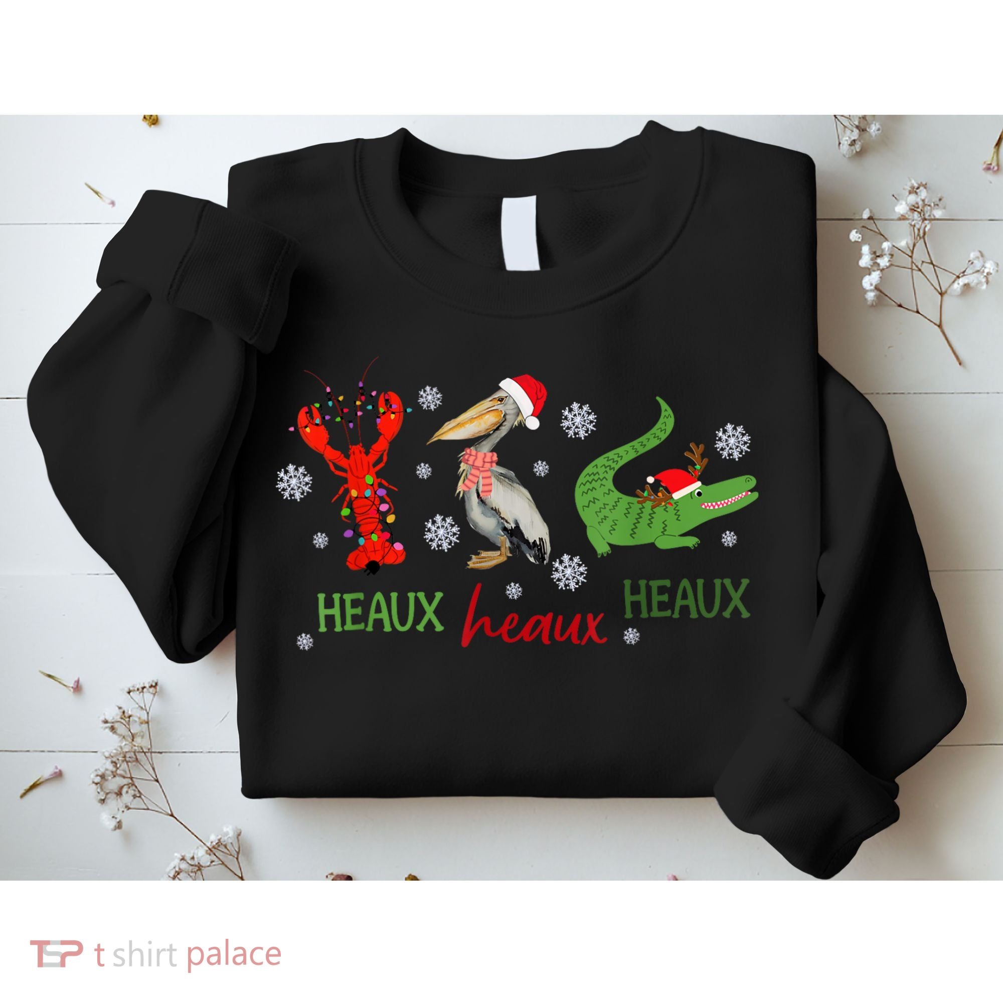Heaux Heaux Heaux Cajun Christmas Crawfish Pelican Alligator Sweatshirt