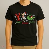Heaux Heaux Heaux Cajun Christmas Crawfish Pelican Alligator T-Shirt thumb 3