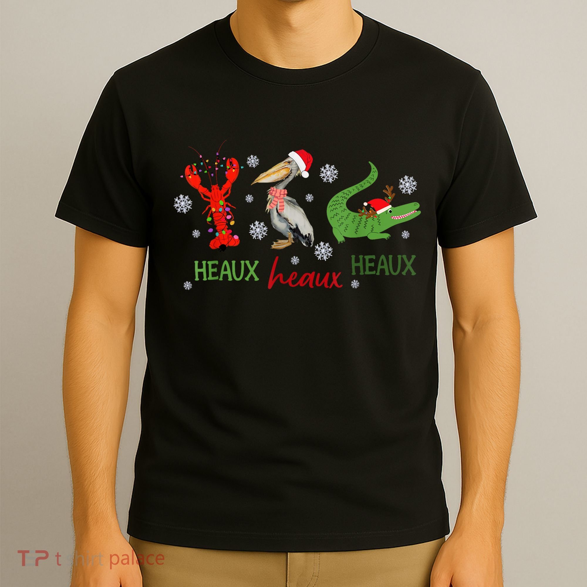 Heaux Heaux Heaux Cajun Christmas Crawfish Pelican Alligator T-Shirt