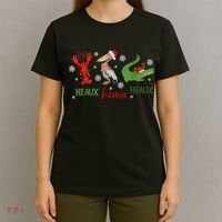 Heaux Heaux Heaux Cajun Christmas Crawfish Pelican Alligator T-Shirt thumb 4