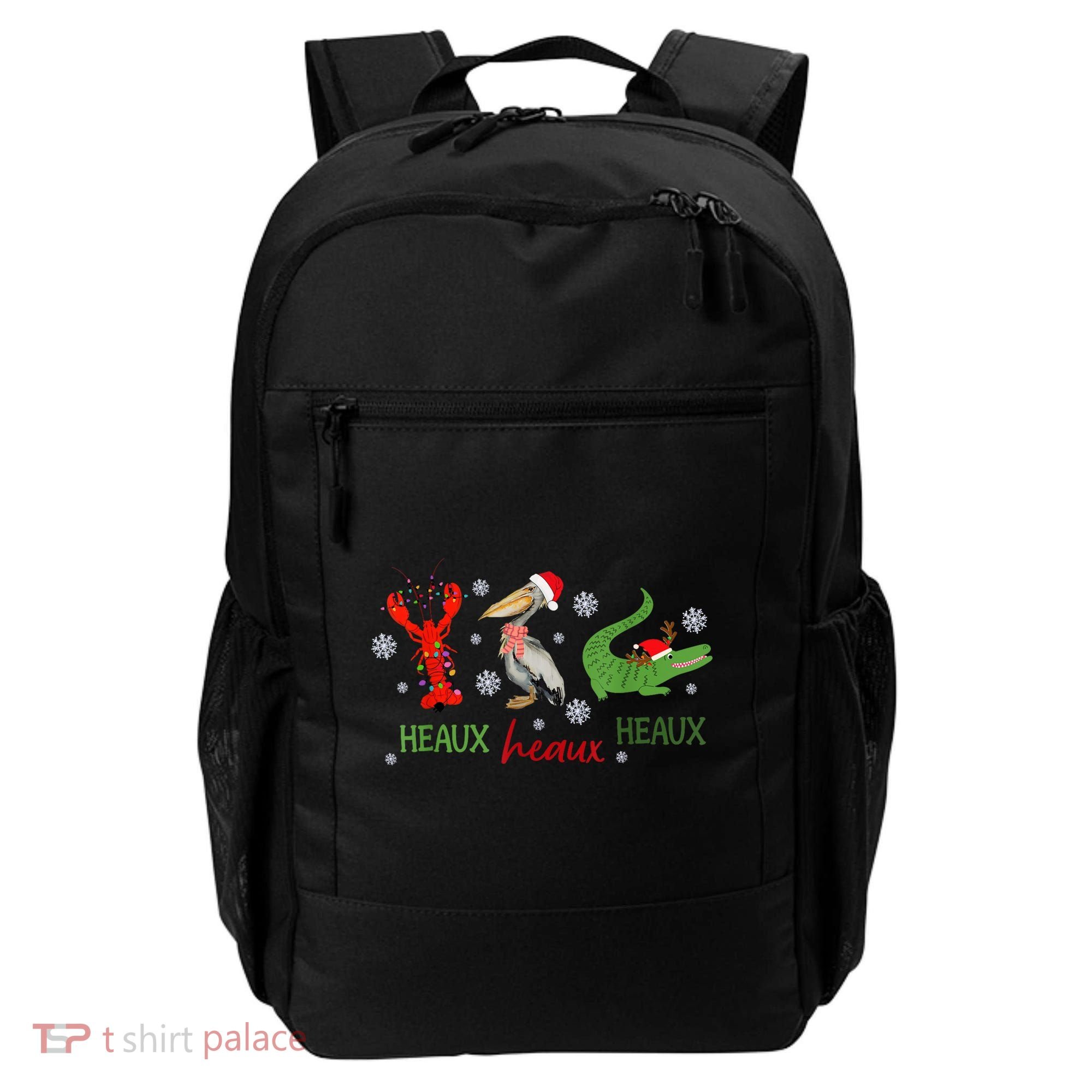 Heaux Heaux Heaux Cajun Christmas Crawfish Pelican Alligator Backpack