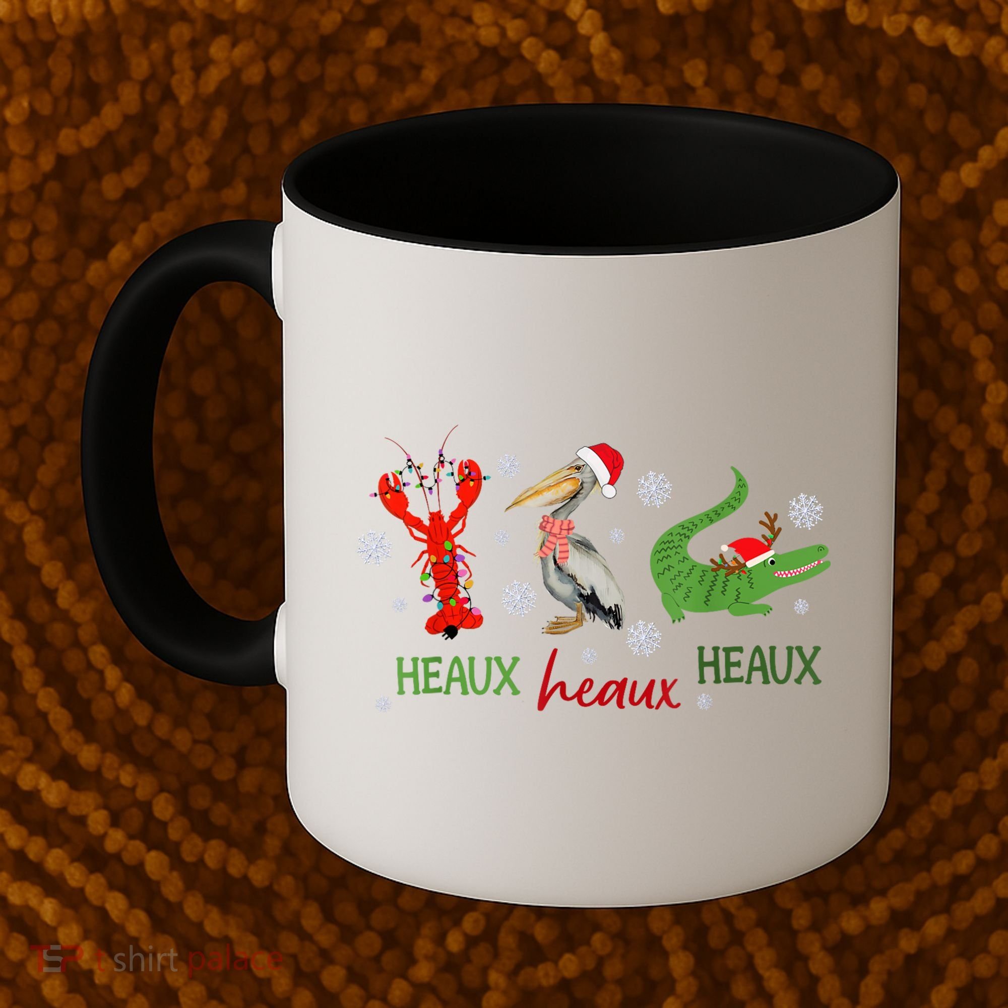 Heaux Heaux Heaux Cajun Christmas Crawfish Pelican Alligator Coffee Mug