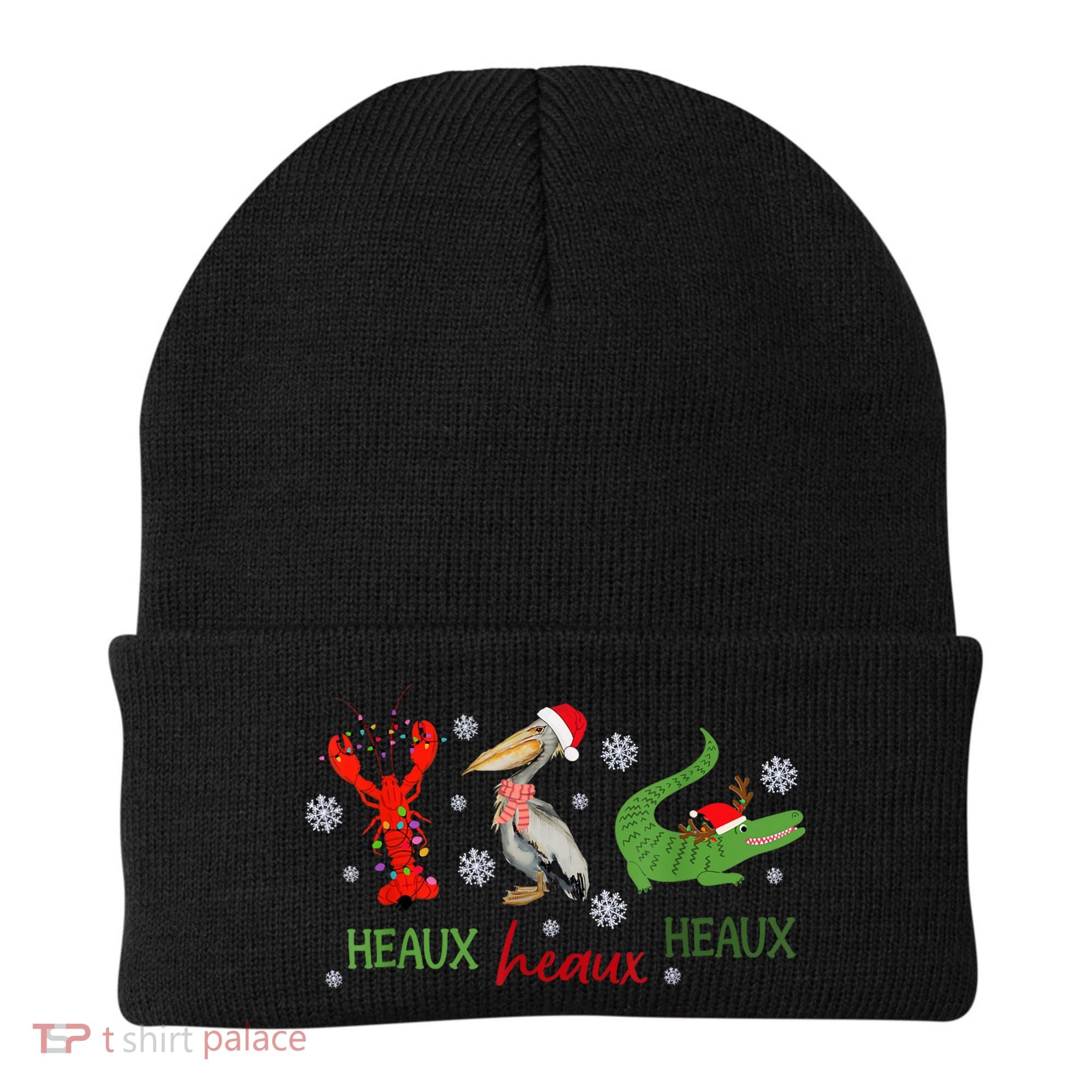 Heaux Heaux Heaux Cajun Christmas Crawfish Pelican Alligator Beanie