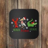 Heaux Heaux Heaux Cajun Christmas Crawfish Pelican Alligator Coaster thumb 0