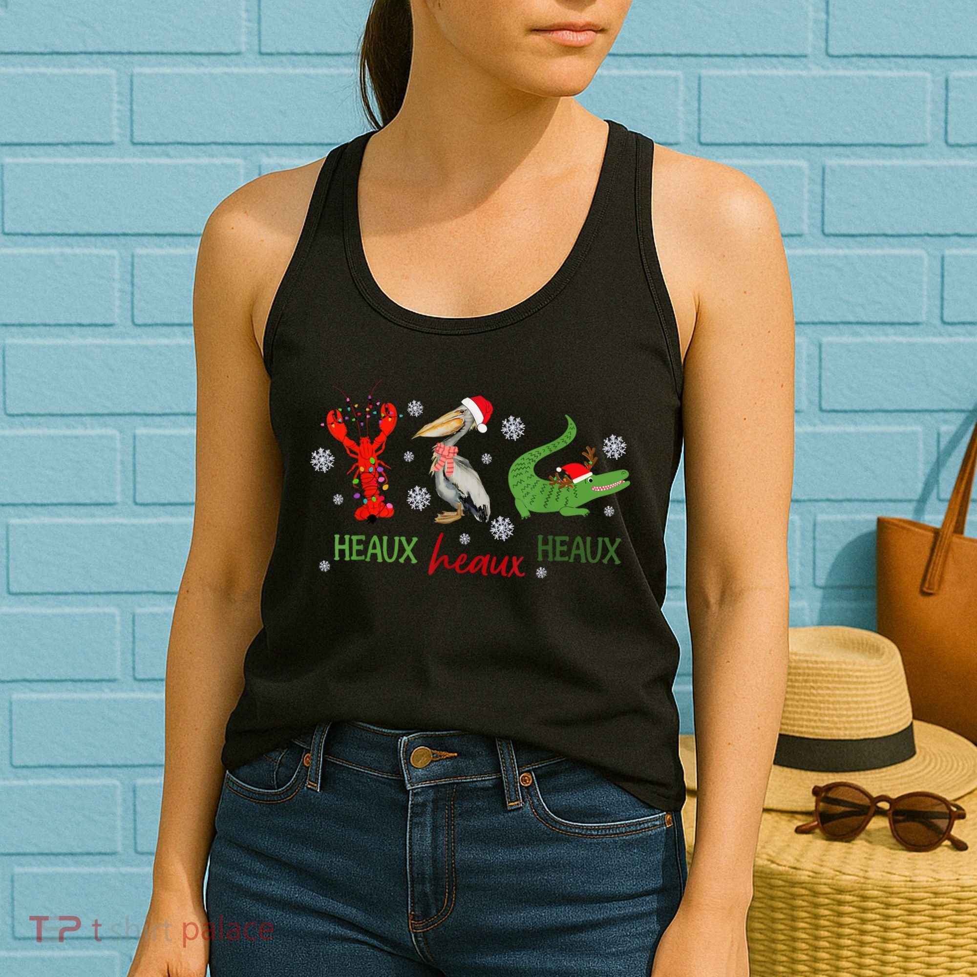 Heaux Heaux Heaux Cajun Christmas Crawfish Pelican Alligator Women's Tank Top