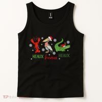 Heaux Heaux Heaux Cajun Christmas Crawfish Pelican Alligator Tank Top thumb 2