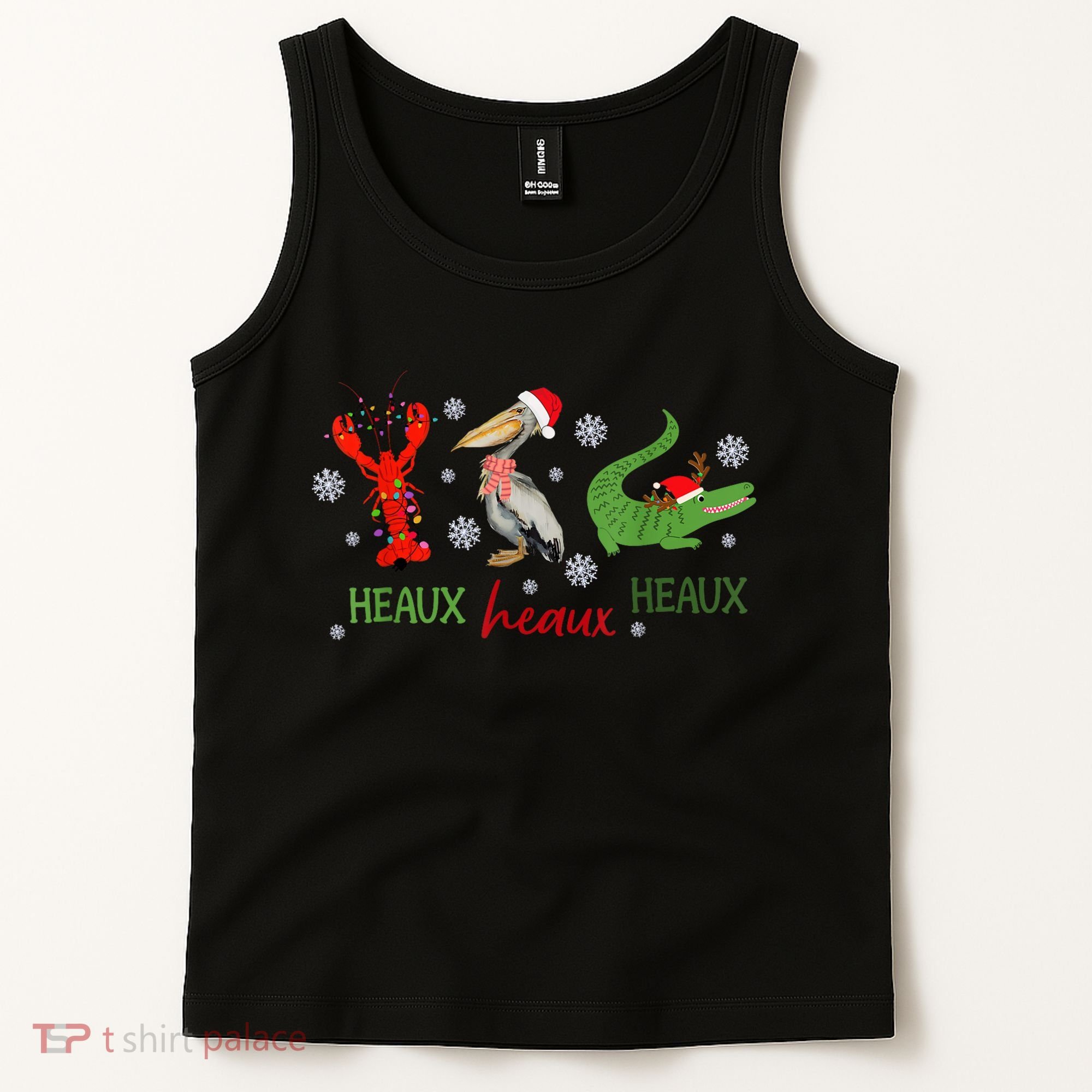 Heaux Heaux Heaux Cajun Christmas Crawfish Pelican Alligator Tank Top