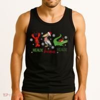 Heaux Heaux Heaux Cajun Christmas Crawfish Pelican Alligator Tank Top thumb 3