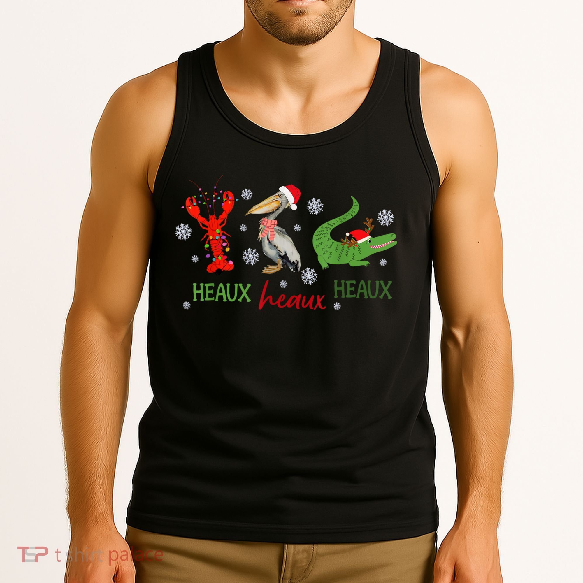 Heaux Heaux Heaux Cajun Christmas Crawfish Pelican Alligator Tank Top