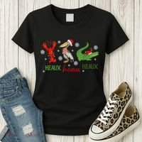Heaux Heaux Heaux Cajun Christmas Crawfish Pelican Alligator Women's T-Shirt thumb 3