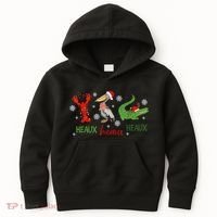 Heaux Heaux Heaux Cajun Christmas Crawfish Pelican Alligator Kids Hoodie thumb 0