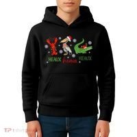 Heaux Heaux Heaux Cajun Christmas Crawfish Pelican Alligator Kids Hoodie thumb 4