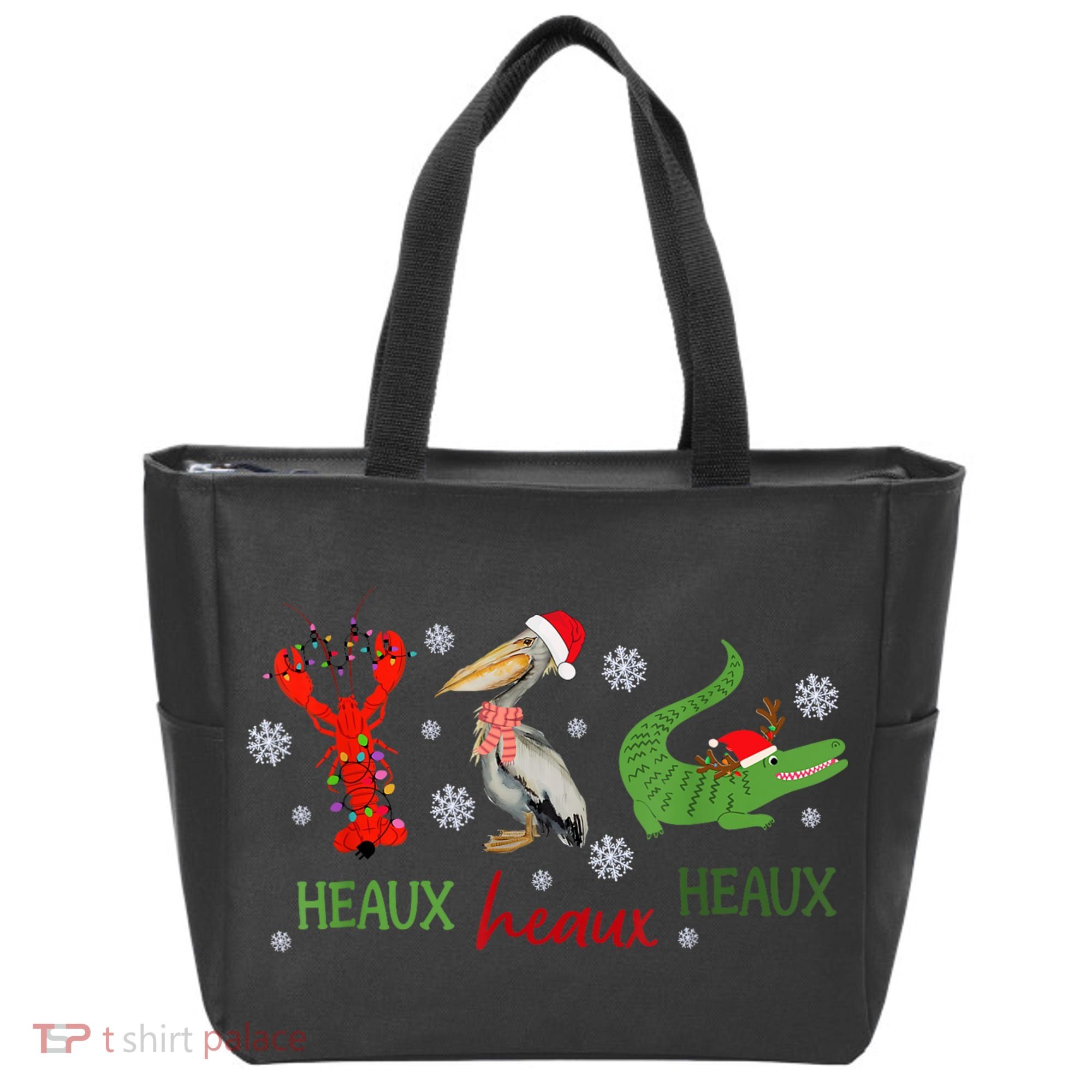 Heaux Heaux Heaux Cajun Christmas Crawfish Pelican Alligator Tote Bag