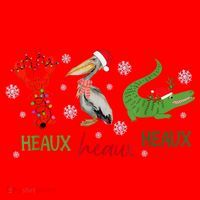 Heaux Heaux Heaux Cajun Christmas Crawfish Pelican Alligator Santa Hat thumb 1