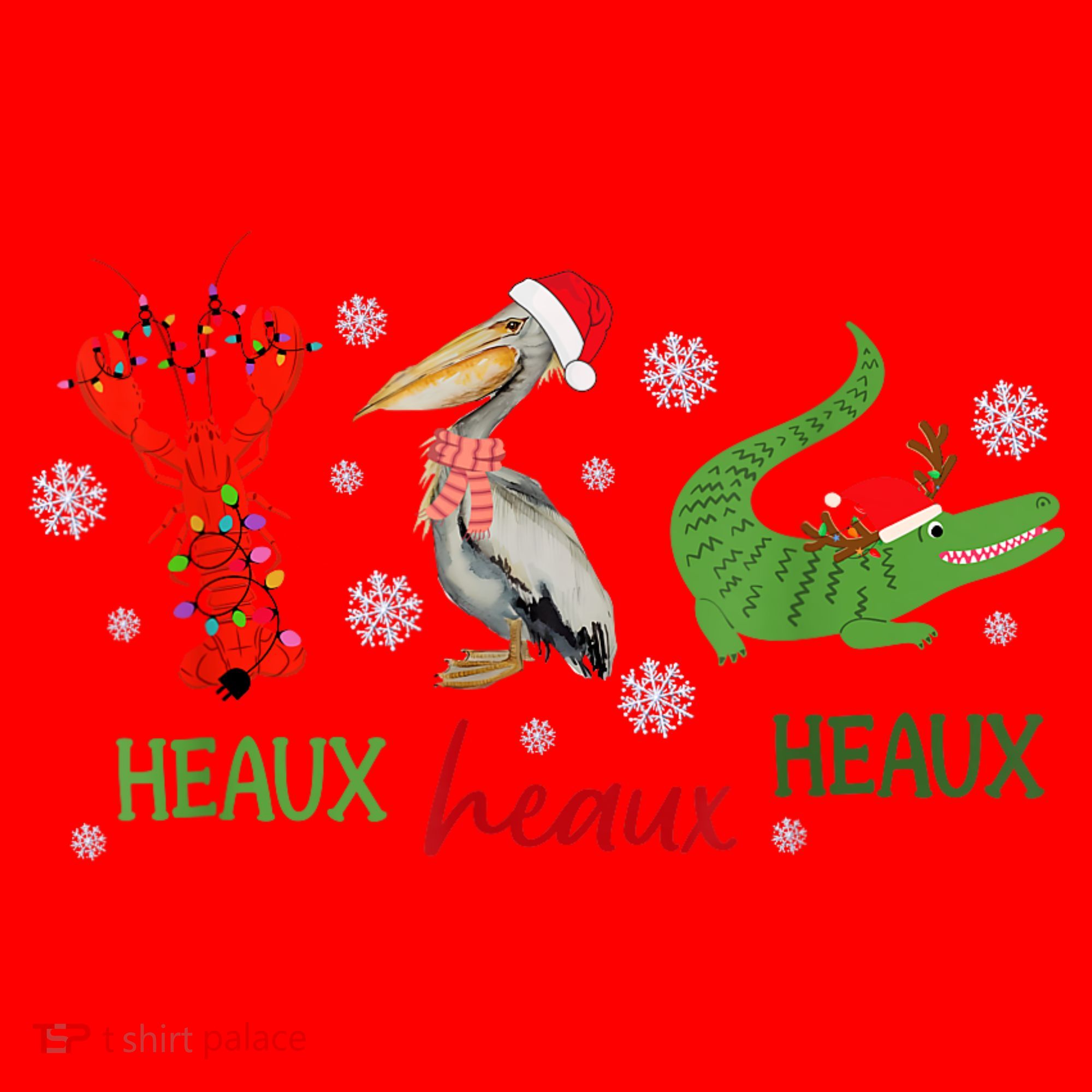 Heaux Heaux Heaux Cajun Christmas Crawfish Pelican Alligator Santa Hat