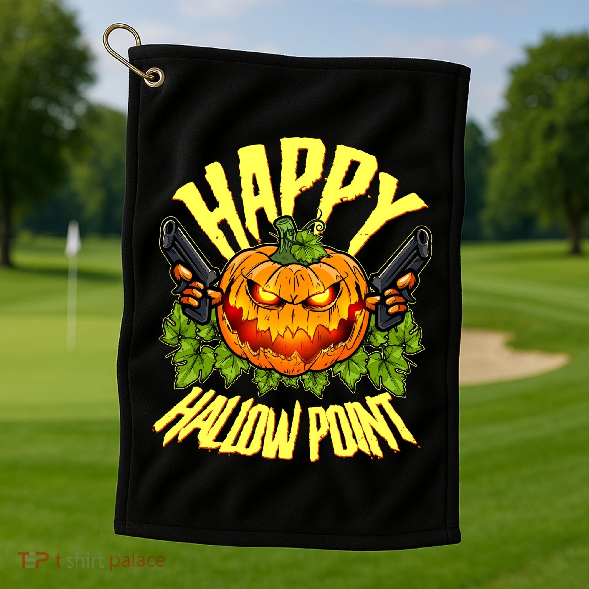Halloween Happy Hallow Point Pumpkin Gunner Golf Towel