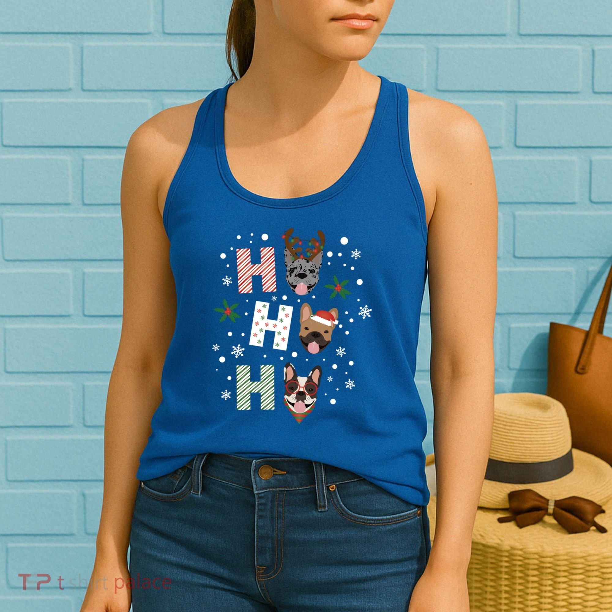 Ho Ho Ho French Bulldogs Christmas Frenchie Cute Dog Holiday Gift Women's Tank Top