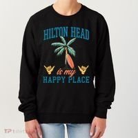 Hilton Head Is My Happy Place Retro Beach Palm Trees Summer Great Gift Women's Sweatshirt thumb 0