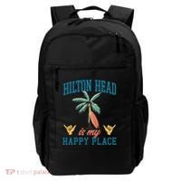 Hilton Head Is My Happy Place Retro Beach Palm Trees Summer Great Gift Backpack thumb 0
