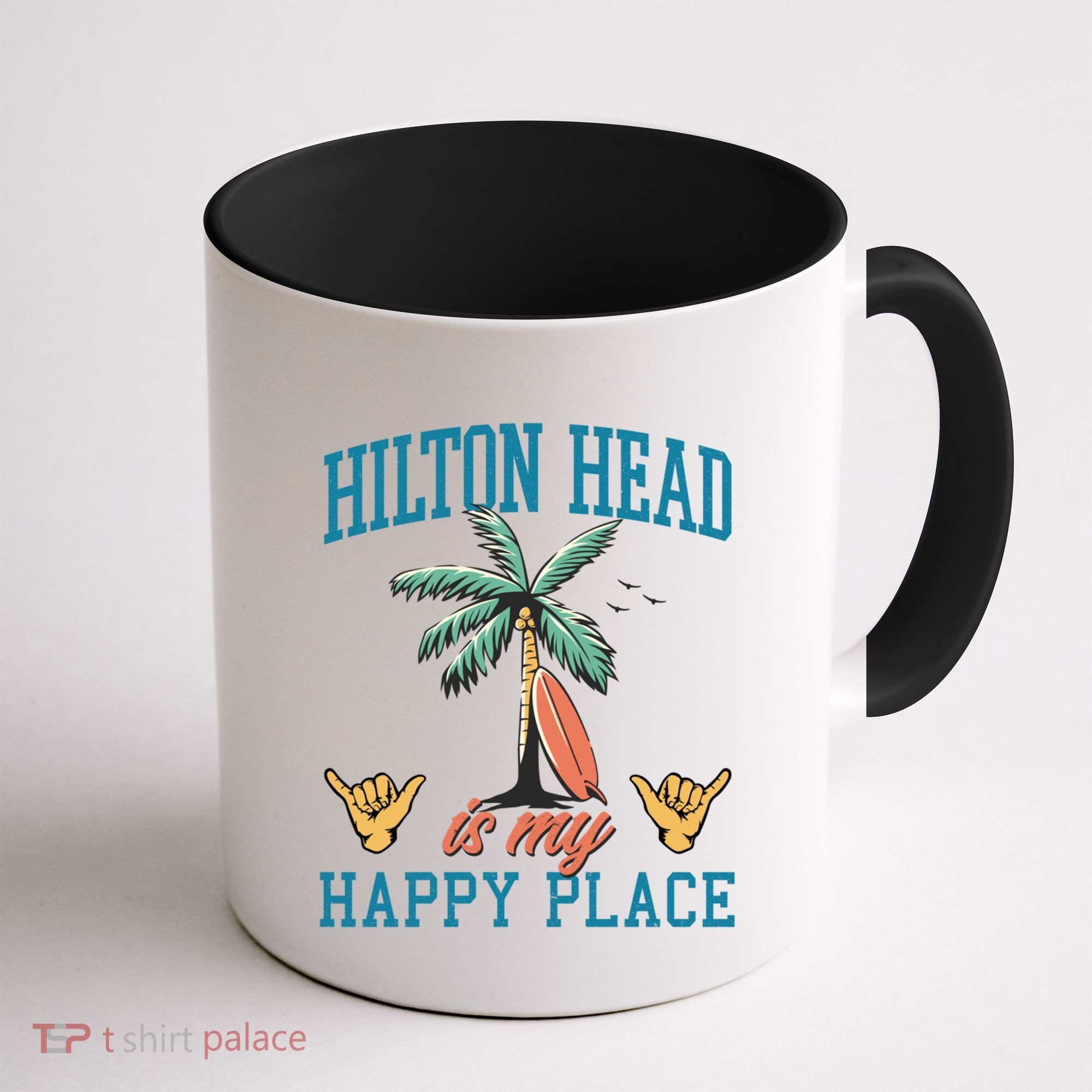 Hilton Head Is My Happy Place Retro Beach Palm Trees Summer Great Gift Coffee Mug