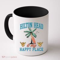 Hilton Head Is My Happy Place Retro Beach Palm Trees Summer Great Gift Coffee Mug thumb 0
