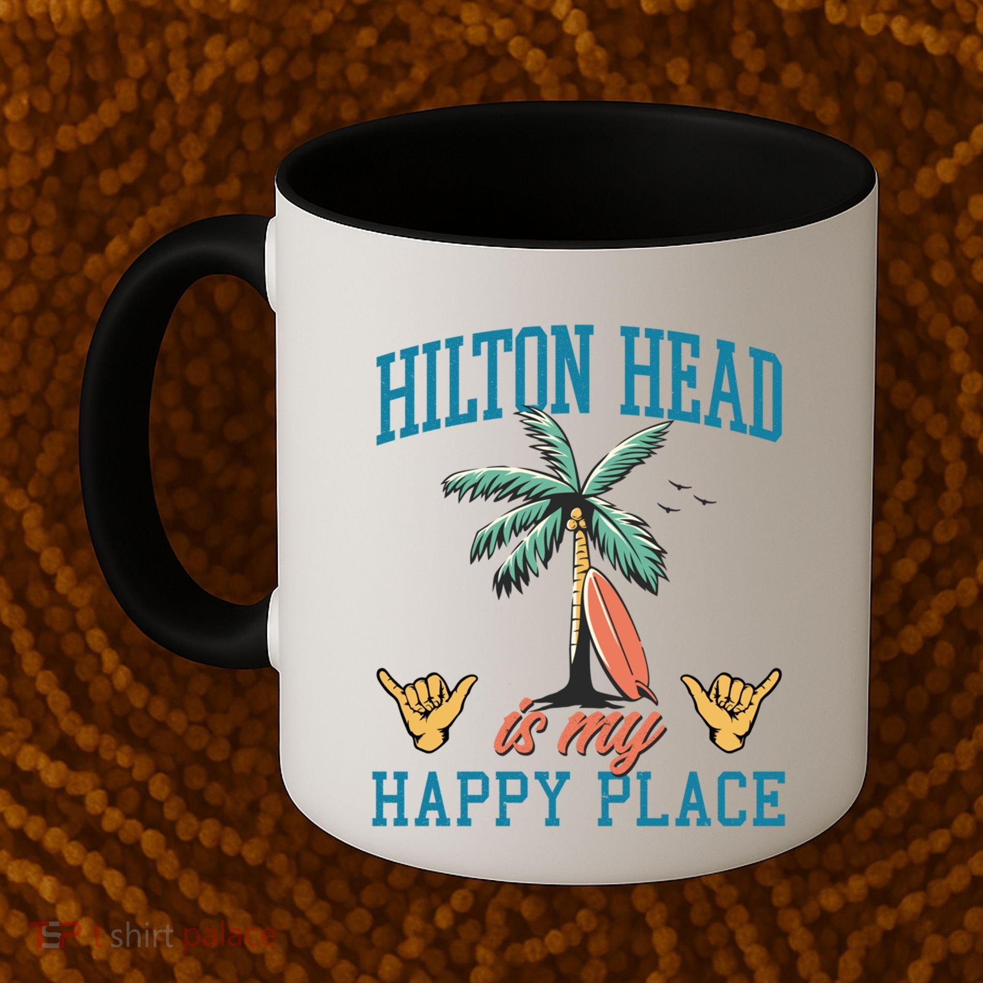 Hilton Head Is My Happy Place Retro Beach Palm Trees Summer Great Gift Coffee Mug