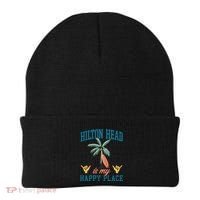 Hilton Head Is My Happy Place Retro Beach Palm Trees Summer Great Gift Beanie thumb 0