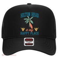 Hilton Head Is My Happy Place Retro Beach Palm Trees Summer Great Gift Hat thumb 0