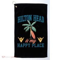Hilton Head Is My Happy Place Retro Beach Palm Trees Summer Great Gift Golf Towel thumb 0