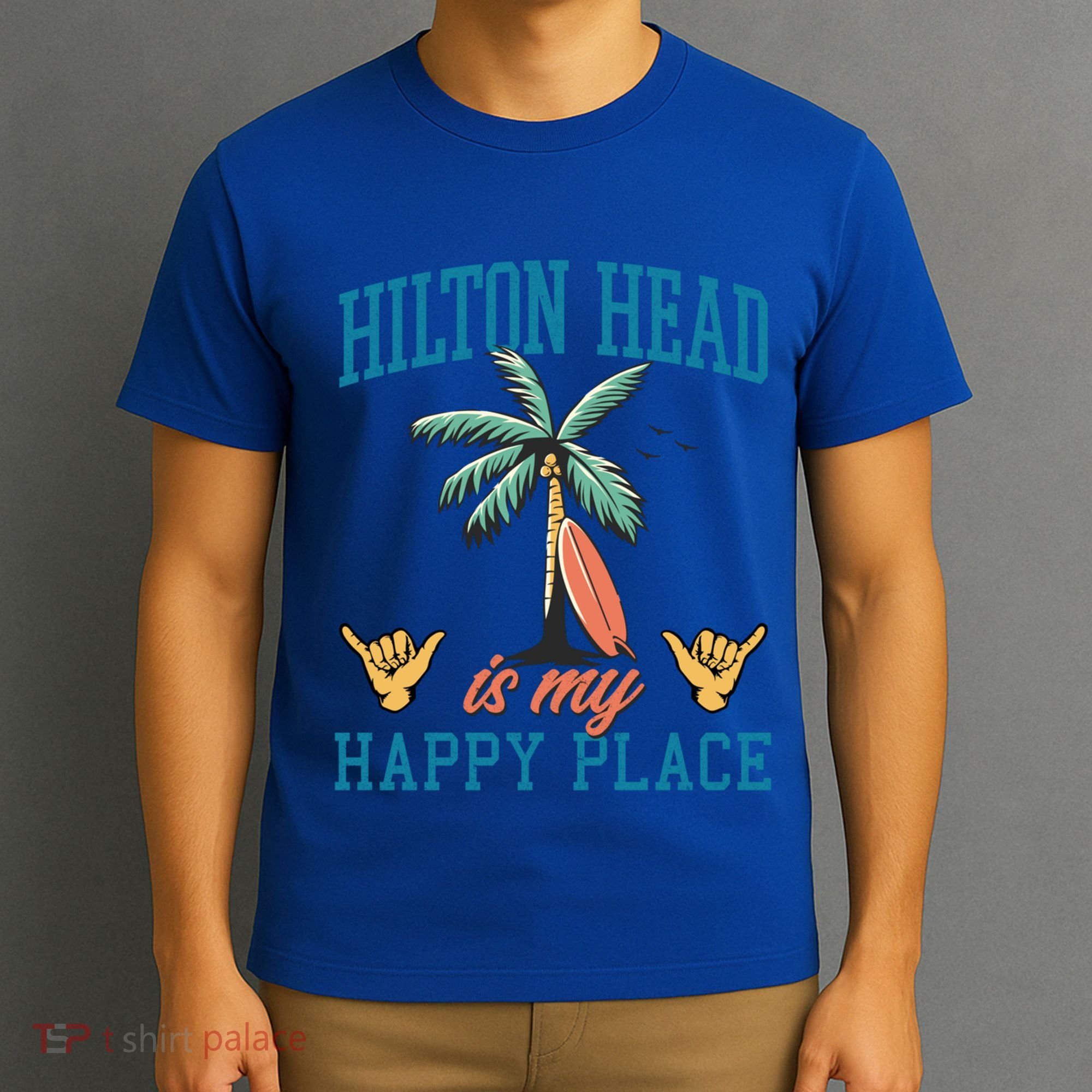 Hilton Head Is My Happy Place Retro Beach Palm Trees Summer Great Gift T-Shirt