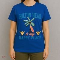 Hilton Head Is My Happy Place Retro Beach Palm Trees Summer Great Gift T-Shirt thumb 4