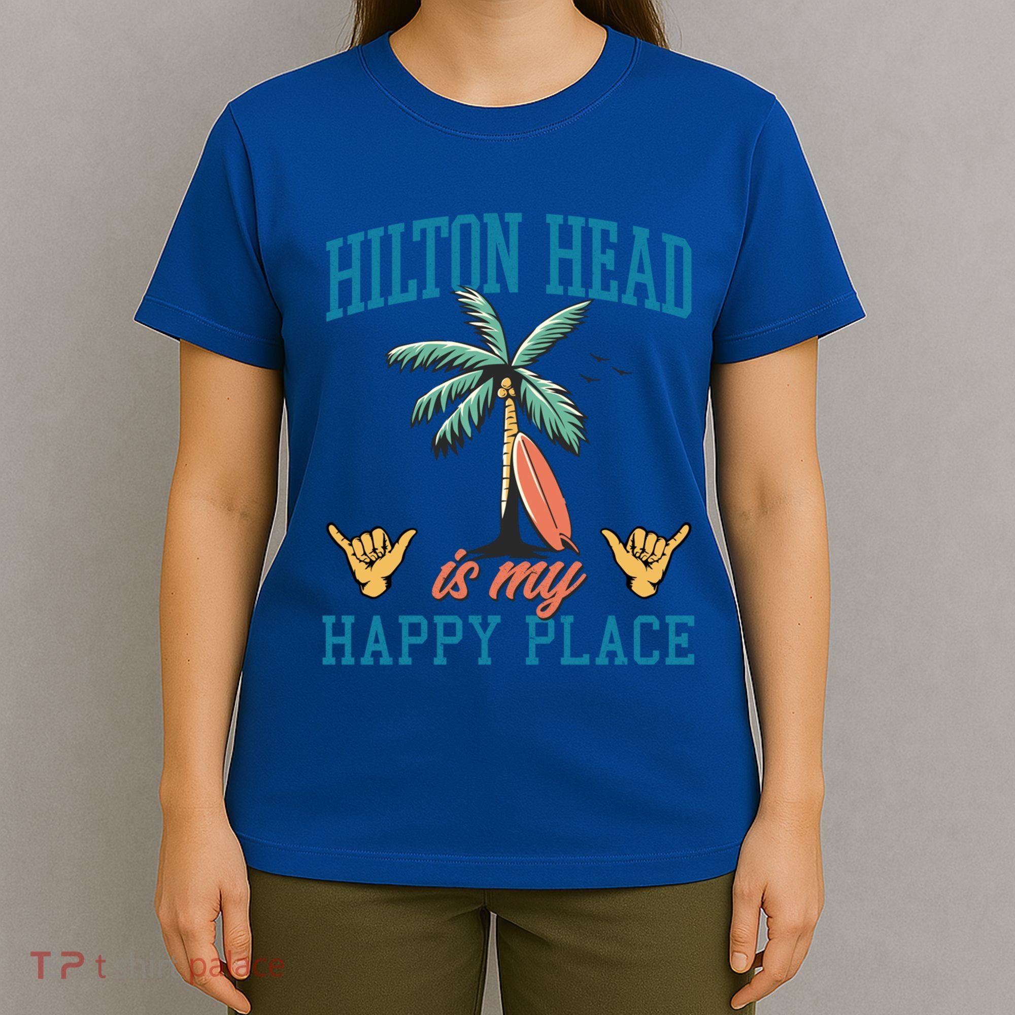 Hilton Head Is My Happy Place Retro Beach Palm Trees Summer Great Gift T-Shirt