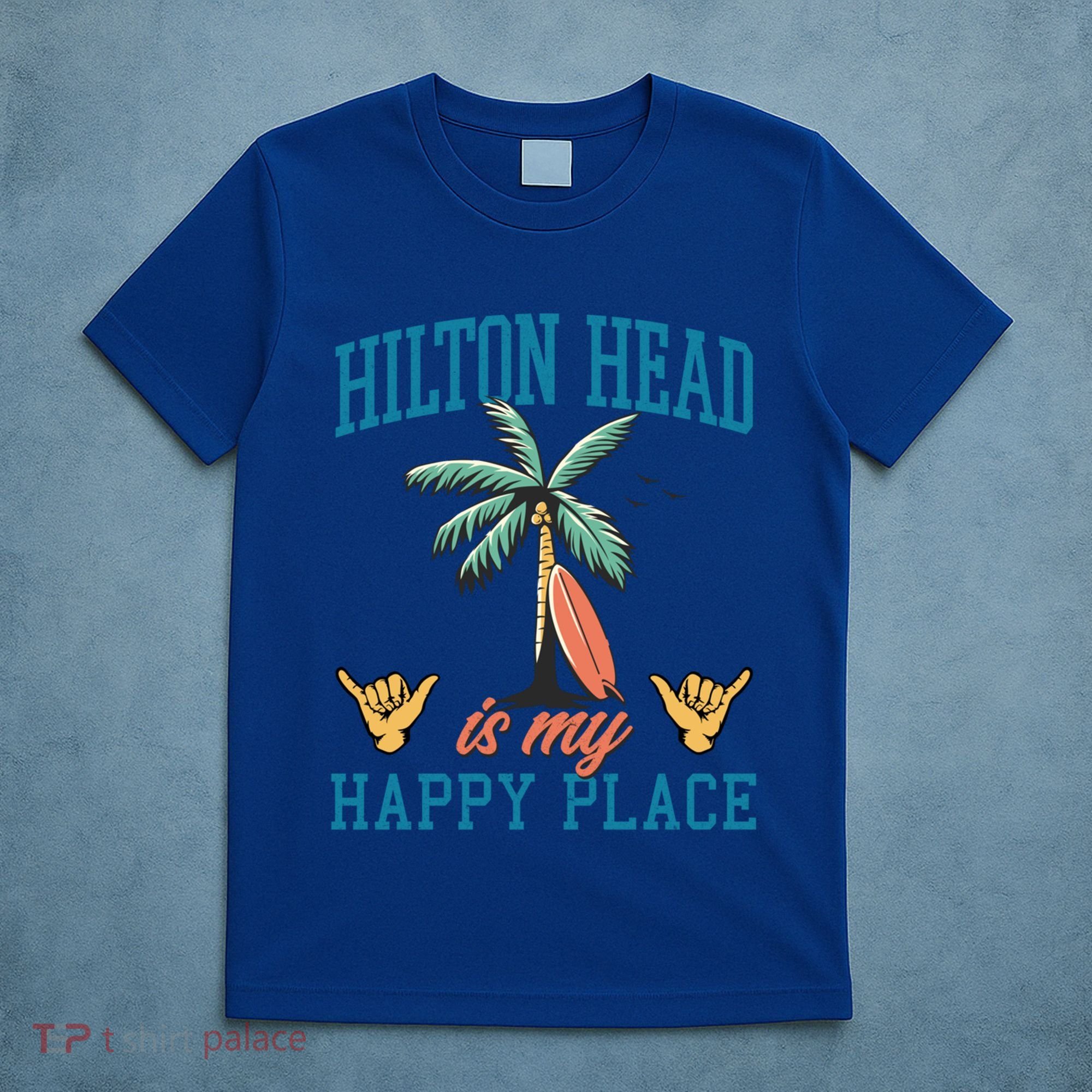 Hilton Head Is My Happy Place Retro Beach Palm Trees Summer Great Gift T-Shirt