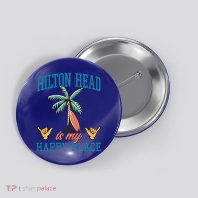Hilton Head Is My Happy Place Retro Beach Palm Trees Summer Great Gift Button