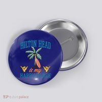 Hilton Head Is My Happy Place Retro Beach Palm Trees Summer Great Gift Button thumb 0
