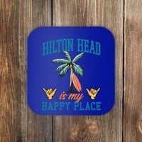 Hilton Head Is My Happy Place Retro Beach Palm Trees Summer Great Gift Coaster thumb 0