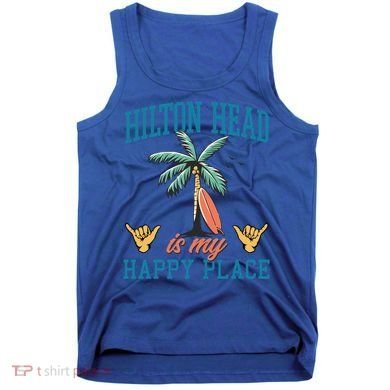 Hilton Head Is My Happy Place Retro Beach Palm Trees Summer Great Gift Tank Top