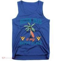 Hilton Head Is My Happy Place Retro Beach Palm Trees Summer Great Gift Tank Top thumb 0