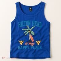 Hilton Head Is My Happy Place Retro Beach Palm Trees Summer Great Gift Tank Top thumb 2