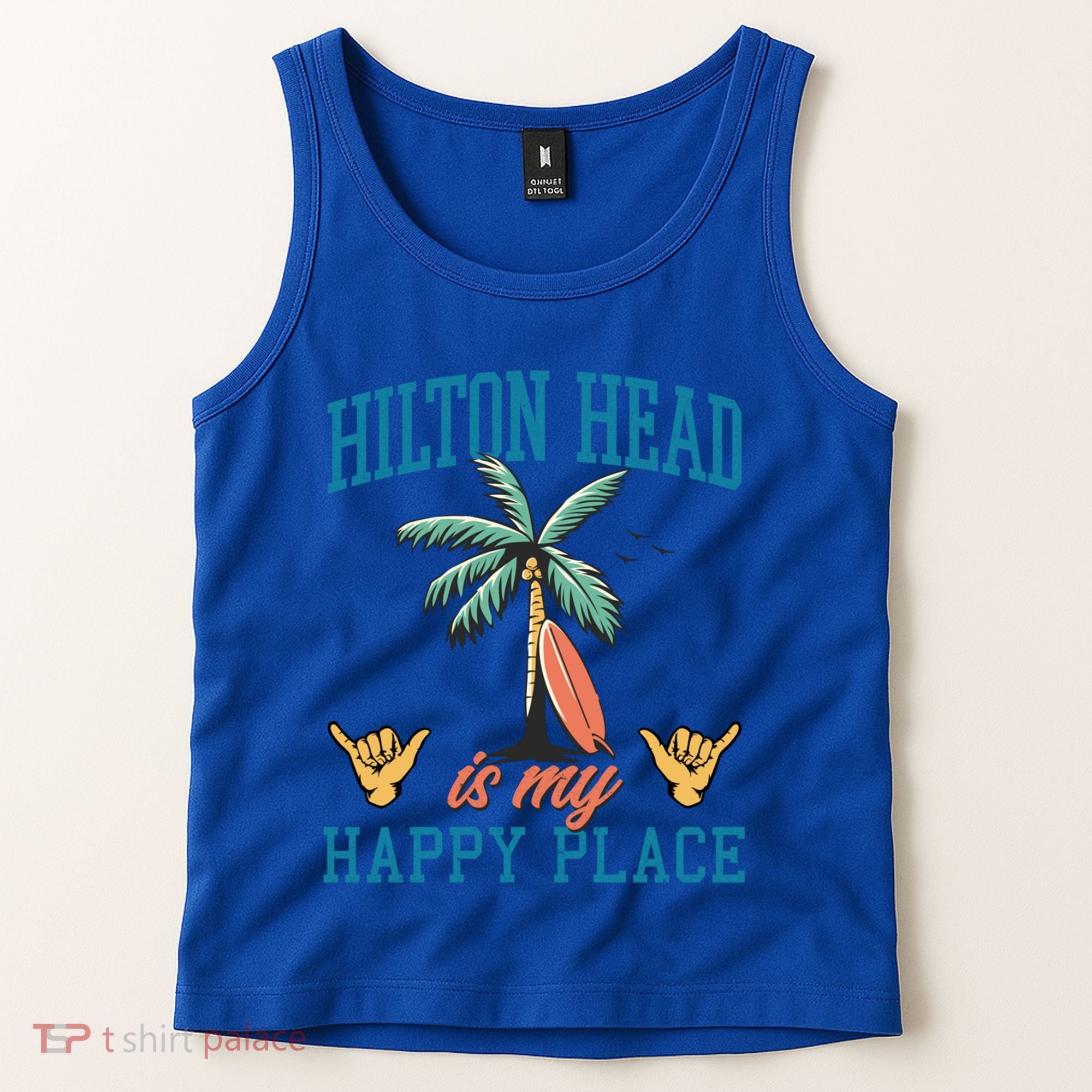 Hilton Head Is My Happy Place Retro Beach Palm Trees Summer Great Gift Tank Top