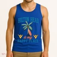 Hilton Head Is My Happy Place Retro Beach Palm Trees Summer Great Gift Tank Top thumb 3