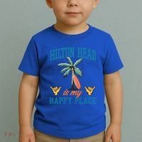 Hilton Head Is My Happy Place Retro Beach Palm Trees Summer Great Gift Toddler T-Shirt thumb 2