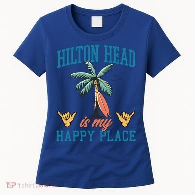 Hilton Head Is My Happy Place Retro Beach Palm Trees Summer Great Gift Women's T-Shirt